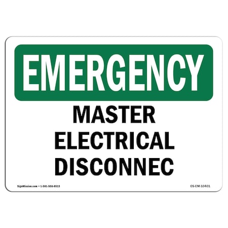 Signmission OSHA EMERGENCY, 12" Height, 18" Width, Alum, 18" W, 12" H, Landscape, Master Electrical Disconnect OS-EM-A-1218-L-10401